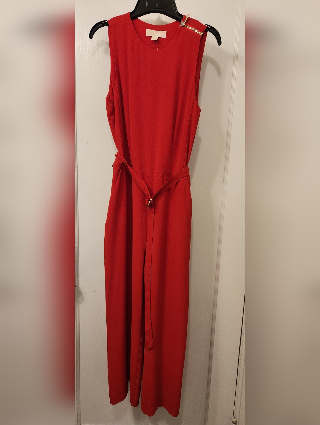 Michael Kors Red Sleeveless Jumpsuit With Waist Tie